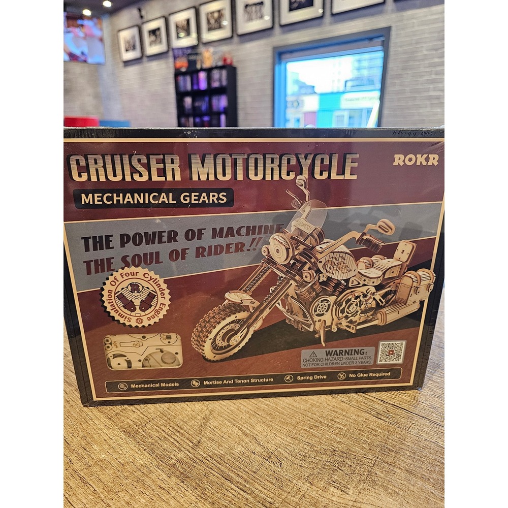 ROKR Cruiser Motorcycle Mechanical Gears 3D Wooden Puzzle Model Kit‎ LK504 New